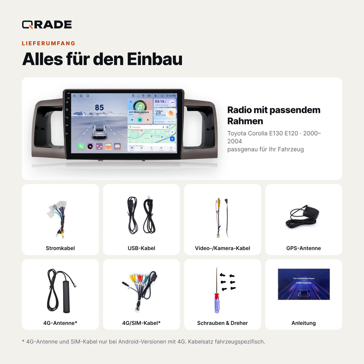 Toyota Corolla E120 / E130 (2000–2004) – Autoradio mit Wireless CarPlay & Android Auto