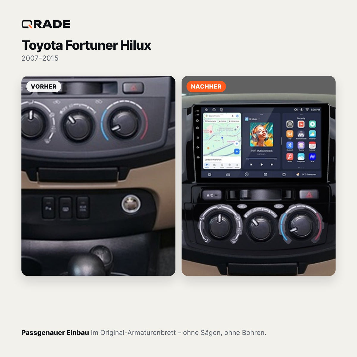 Toyota Hilux / Fortuner (2007–2015) – Autoradio mit Wireless CarPlay & Android Auto
