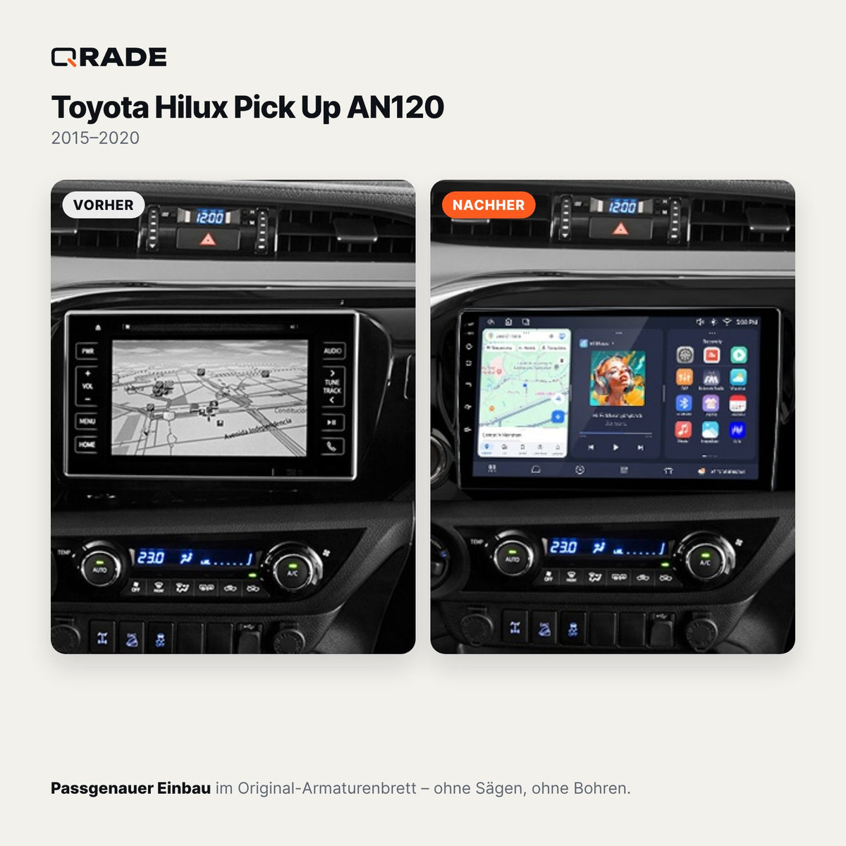 Toyota Hilux AN120 (2015–2020) – Autoradio mit Wireless CarPlay & Android Auto