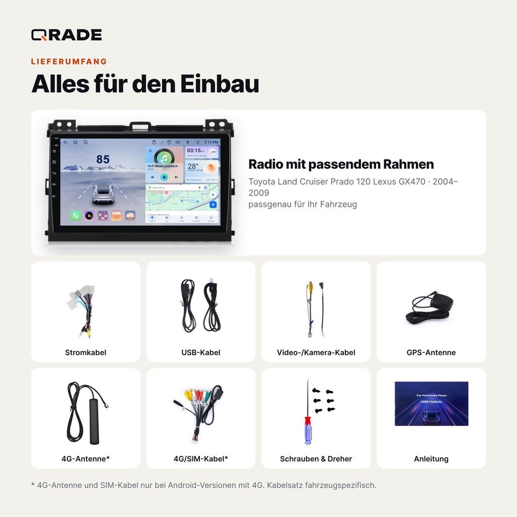Toyota Land Cruiser Prado 120 / Lexus GX470 (2004–2009) – Autoradio mit Wireless CarPlay & Android Auto