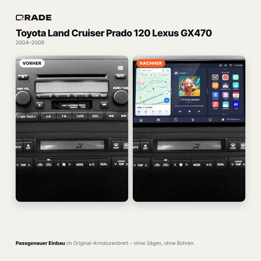 Toyota Land Cruiser Prado 120 / Lexus GX470 (2004–2009) – Autoradio mit Wireless CarPlay & Android Auto