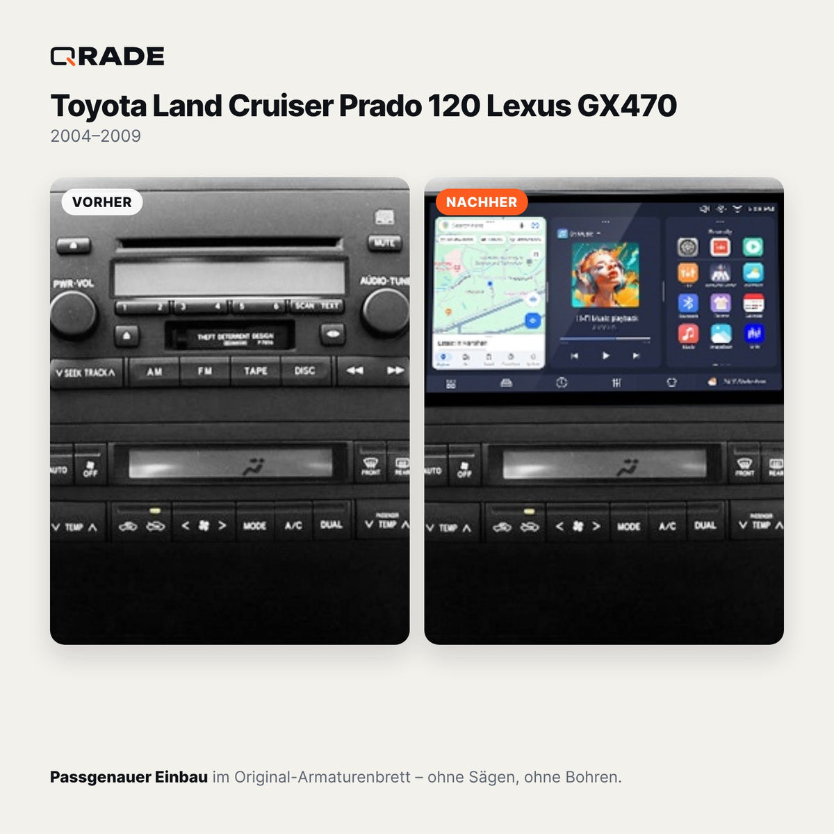 Toyota Land Cruiser Prado 120 / Lexus GX470 (2004–2009) – Autoradio mit Wireless CarPlay & Android Auto