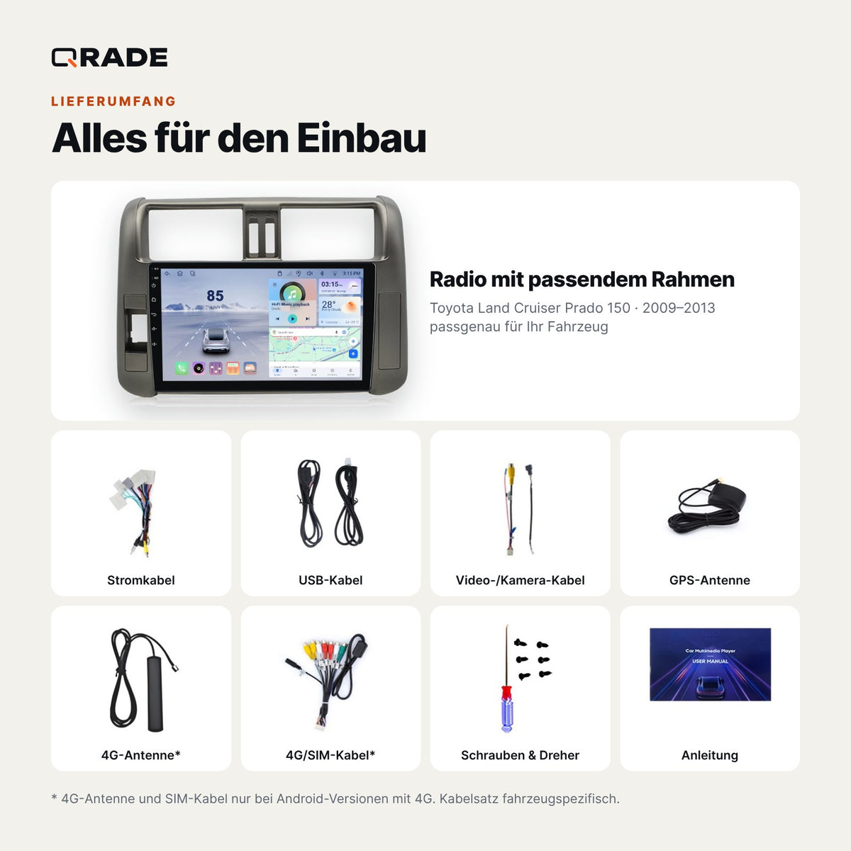 Toyota Land Cruiser Prado 150 (2009–2013) – Autoradio mit Wireless CarPlay & Android Auto