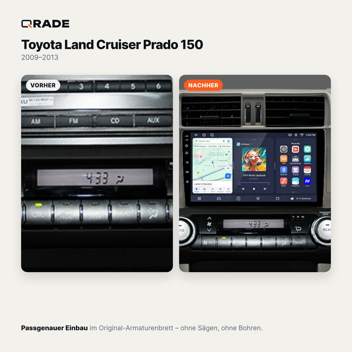 Toyota Land Cruiser Prado 150 (2009–2013) – Autoradio mit Wireless CarPlay & Android Auto
