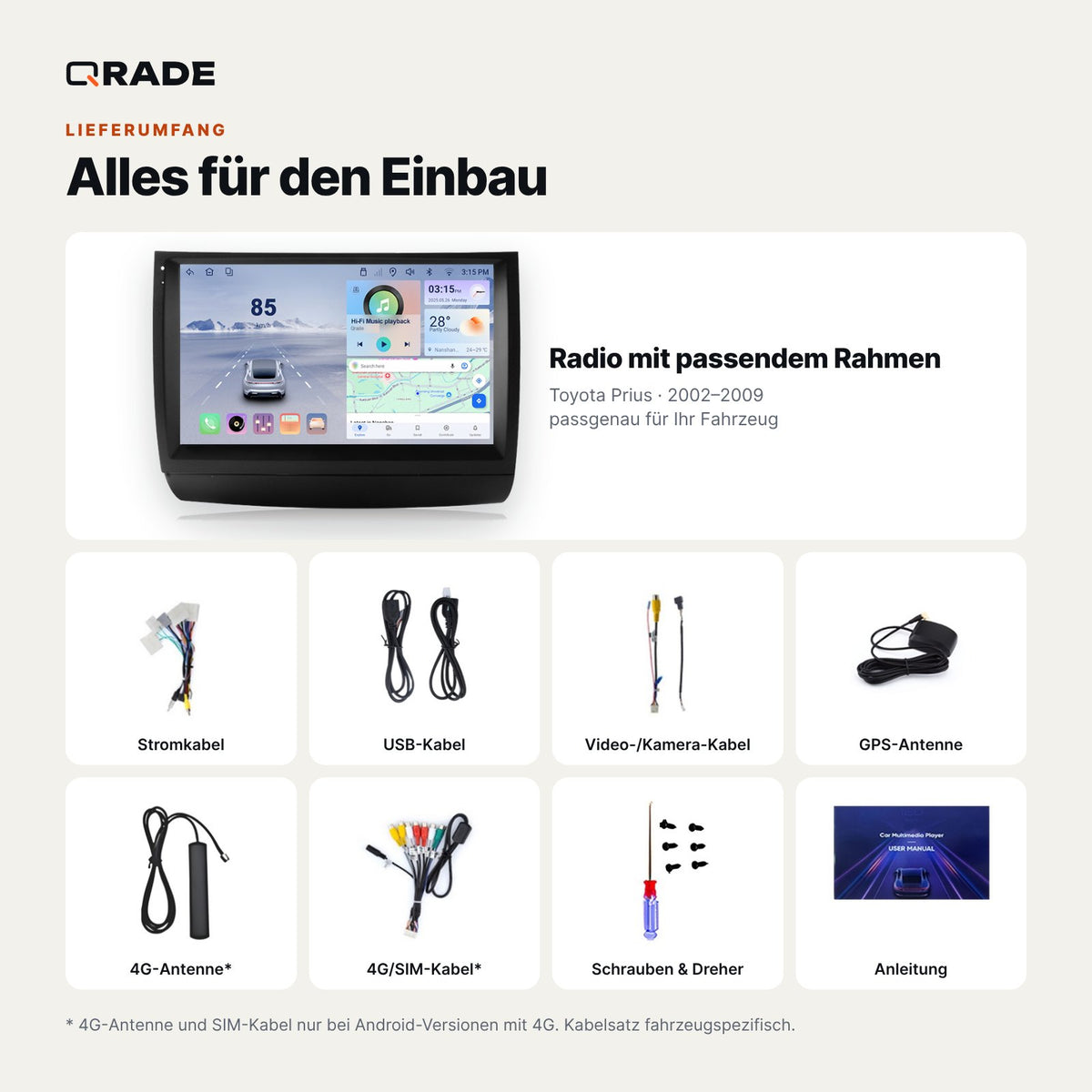 Toyota Prius (2002–2009) – Autoradio mit Wireless CarPlay & Android Auto