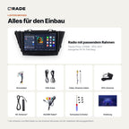 Lieferumfang: Toyota Prius+ ZVW40 (2012–2017) – Qrade Autoradio mit Rahmen und Kabelsatz