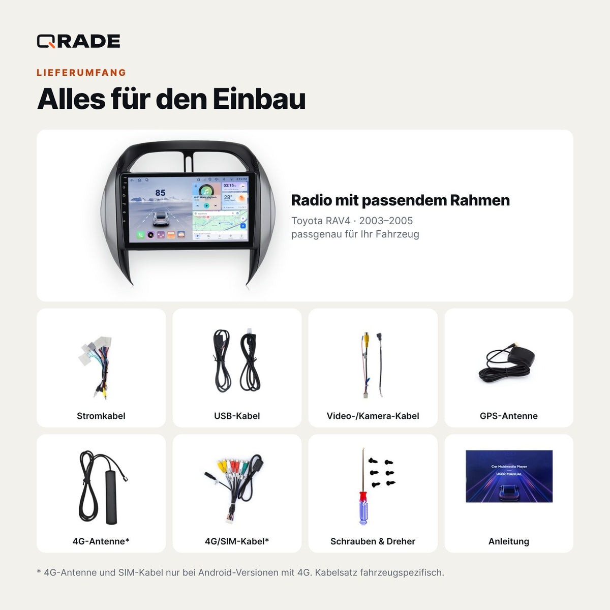 Toyota RAV4 (2003–2005) – Autoradio mit Wireless CarPlay & Android Auto