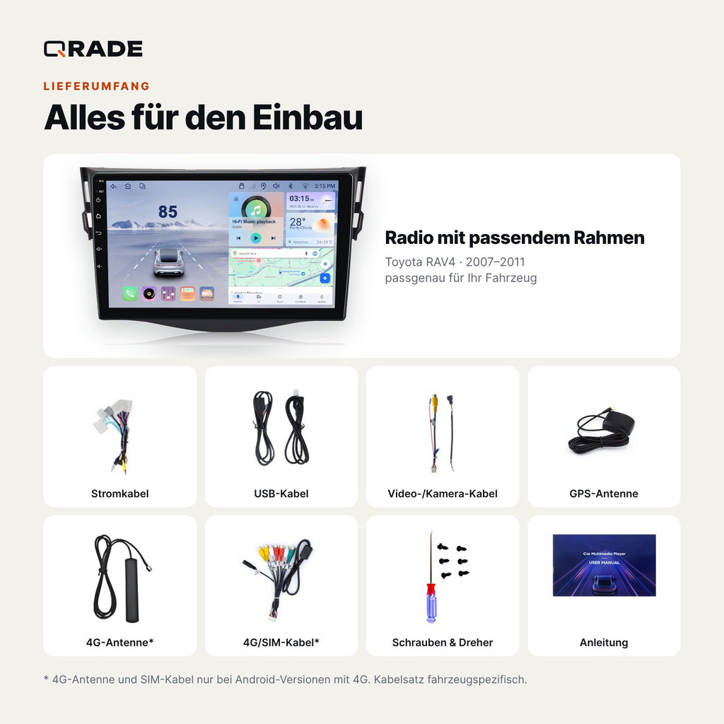 Toyota RAV4 (2007–2011) – Autoradio mit Wireless CarPlay & Android Auto