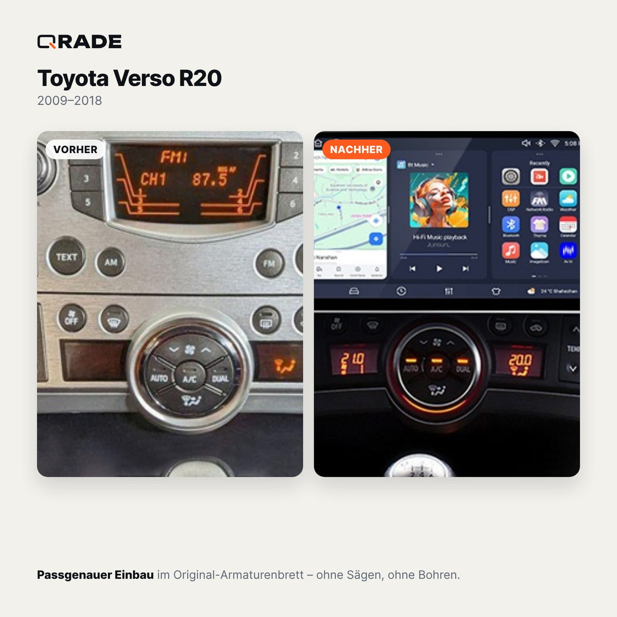 Toyota Verso R20 (2009–2018) – Autoradio mit Wireless CarPlay & Android Auto (Rahmen Verso0918)