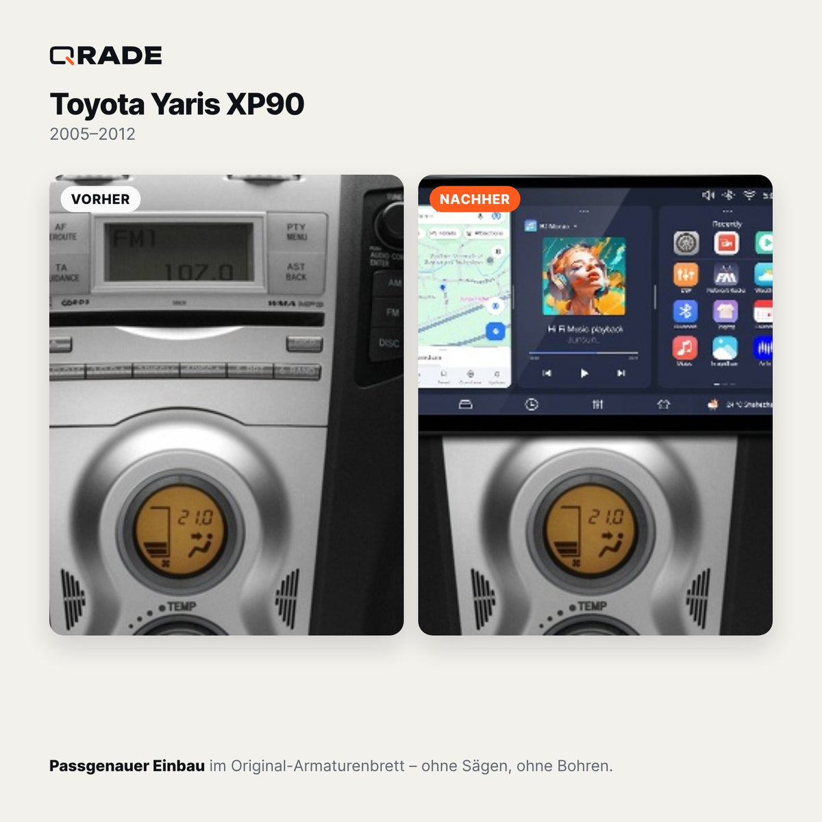 Toyota Yaris XP90 (2005–2012) – Autoradio mit Wireless CarPlay & Android Auto