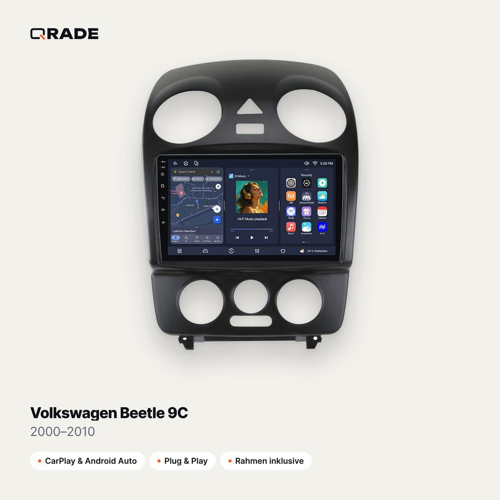 Qrade Autoradio für Volkswagen Beetle 9C (2000–2010) mit Wireless CarPlay & Android Auto