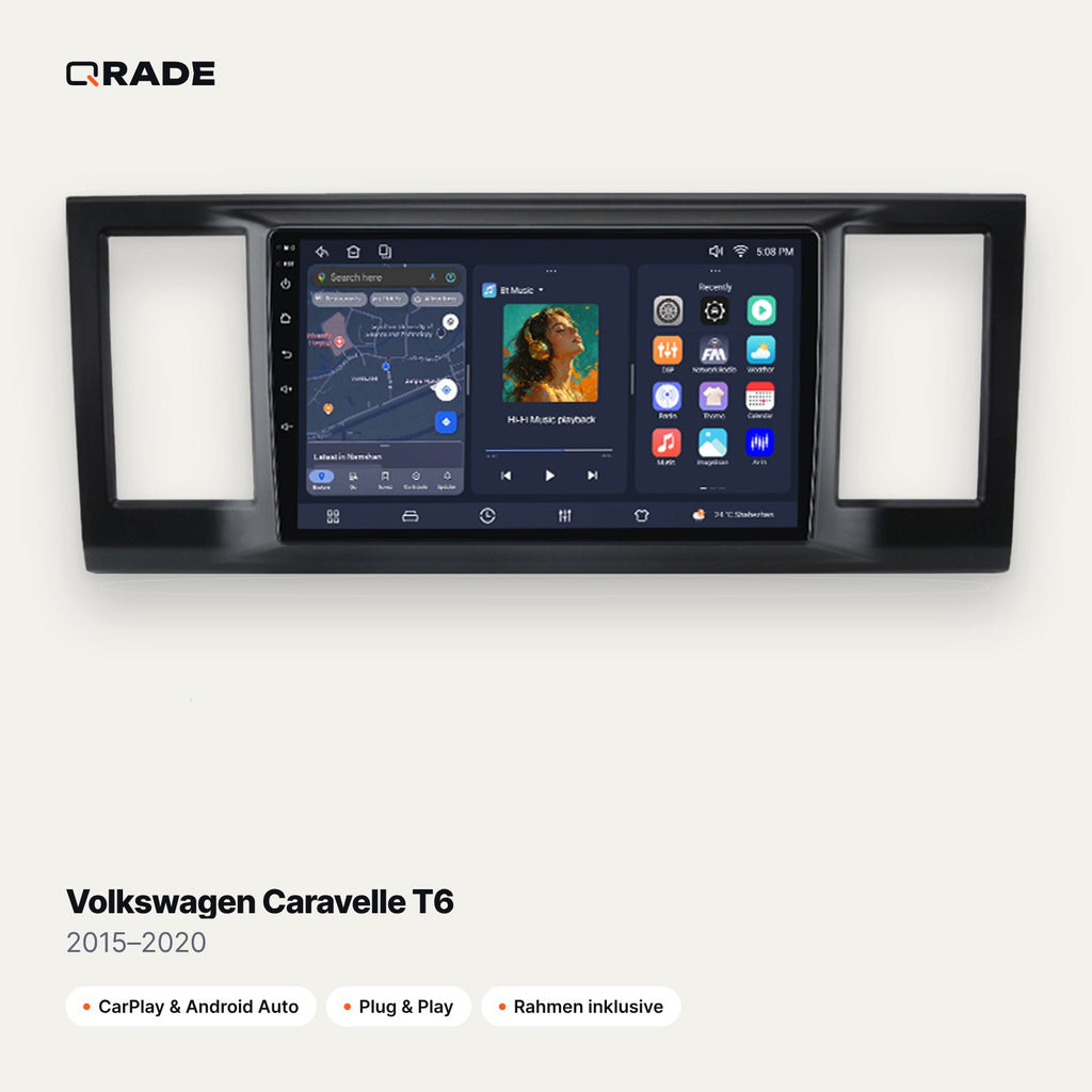 Qrade Autoradio für Volkswagen Caravelle T6 (2015–2020) mit Wireless CarPlay & Android Auto