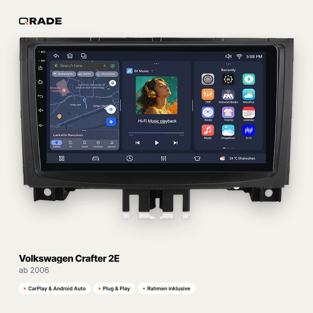 Qrade Autoradio für Volkswagen Crafter 2E (ab 2006) mit Wireless CarPlay & Android Auto