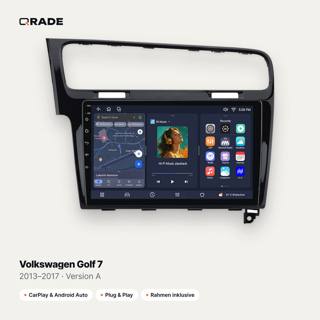 Qrade Autoradio für Volkswagen Golf 7 (2013–2017), Version A mit Wireless CarPlay & Android Auto