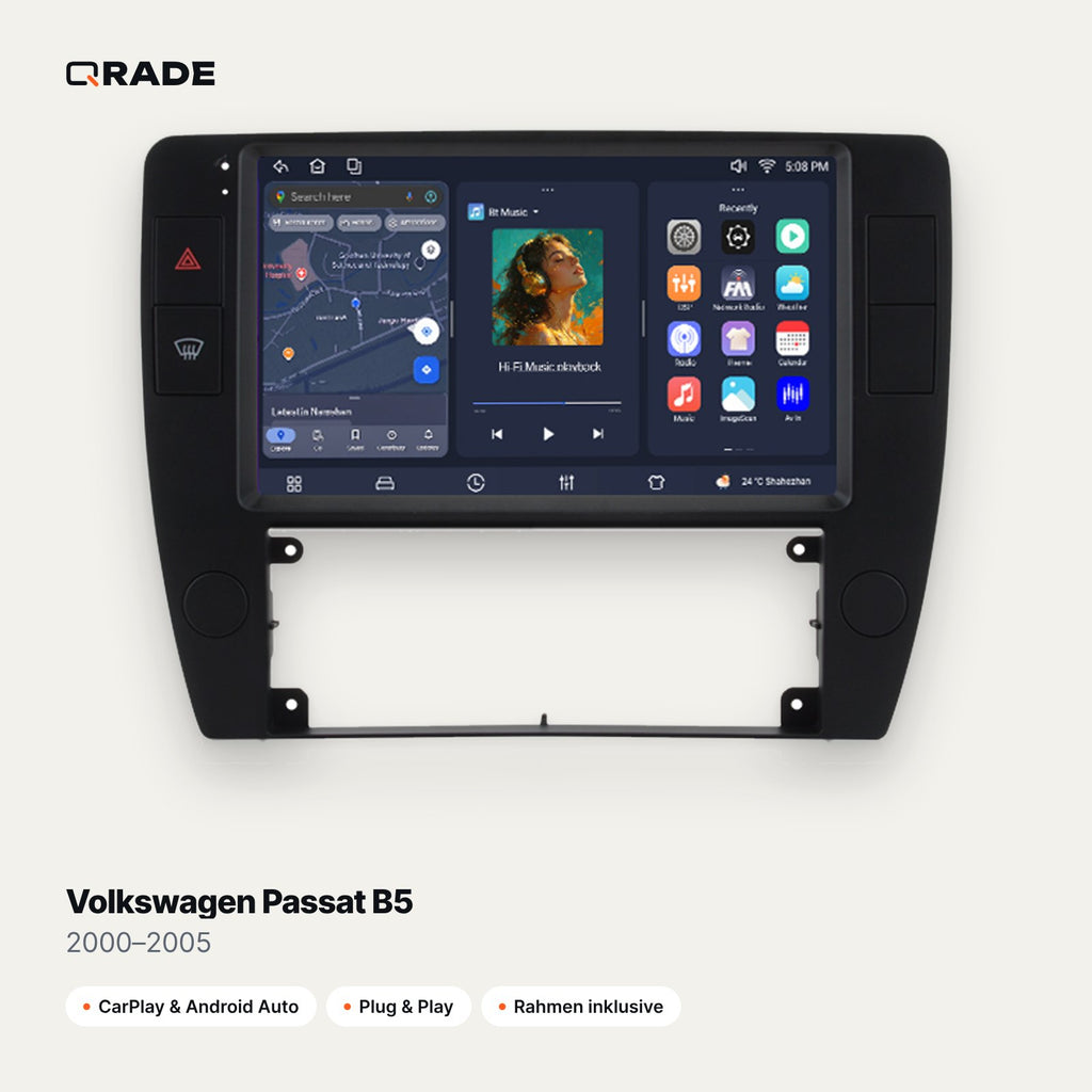 Qrade Autoradio für Volkswagen Passat B5 (2000–2005) mit Wireless CarPlay & Android Auto