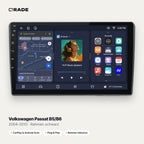 Qrade Autoradio für Volkswagen Passat B5/B6 (2004–2010), Rahmen schwarz mit Wireless CarPlay & Android Auto