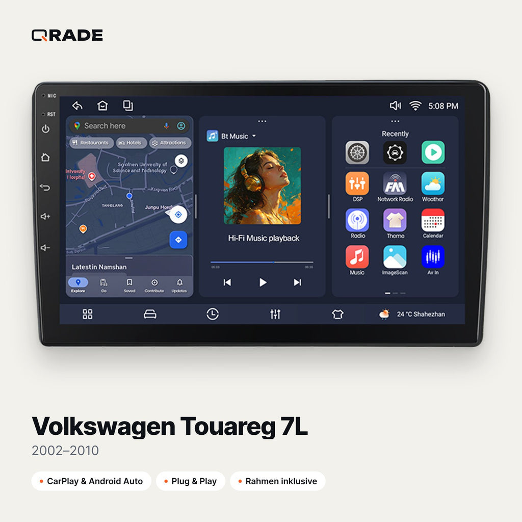 Qrade Autoradio für Volkswagen Touareg 7L (2002–2010) mit Wireless CarPlay & Android Auto