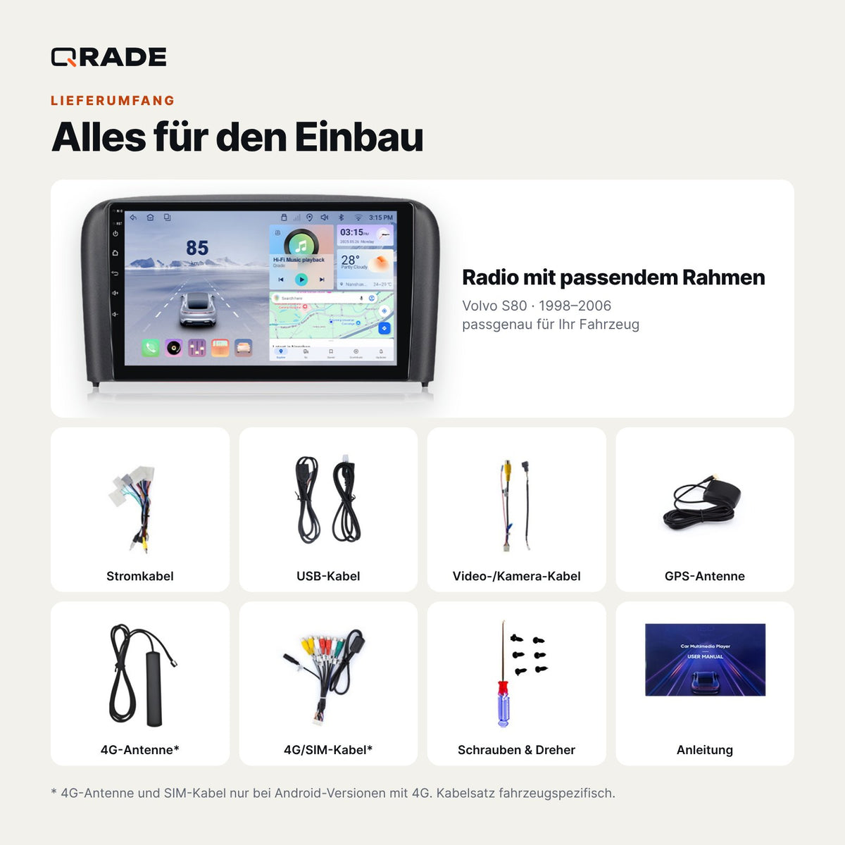Volvo S80 (1998–2006) – Autoradio mit Wireless CarPlay & Android Auto