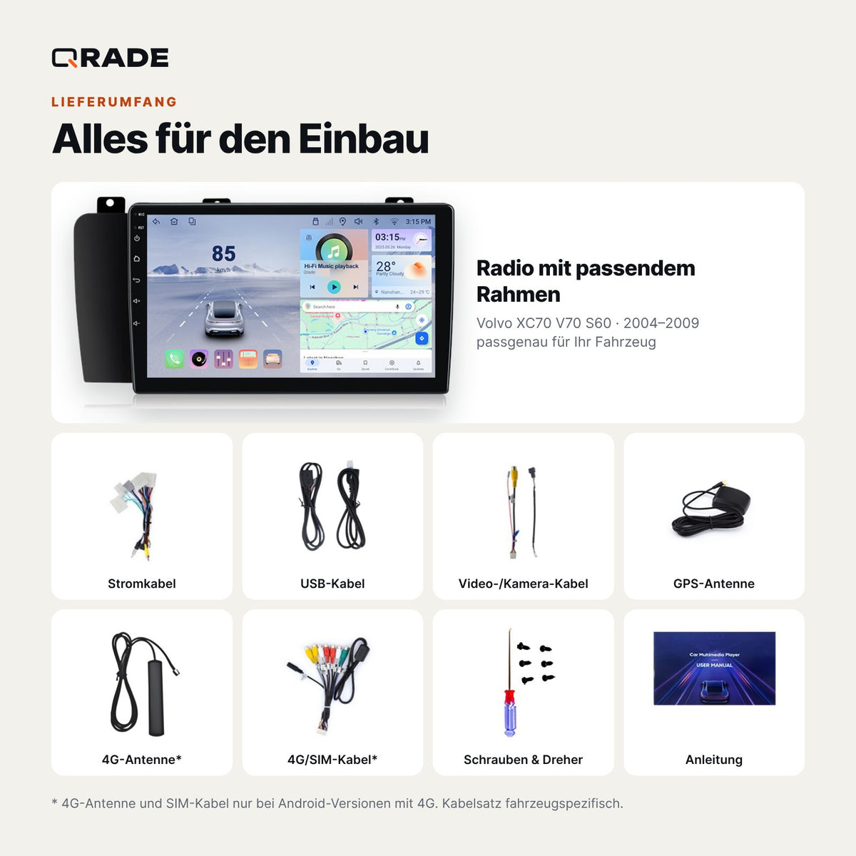 Volvo XC70 / V70 / S60 (2004–2009) – Autoradio mit Wireless CarPlay & Android Auto