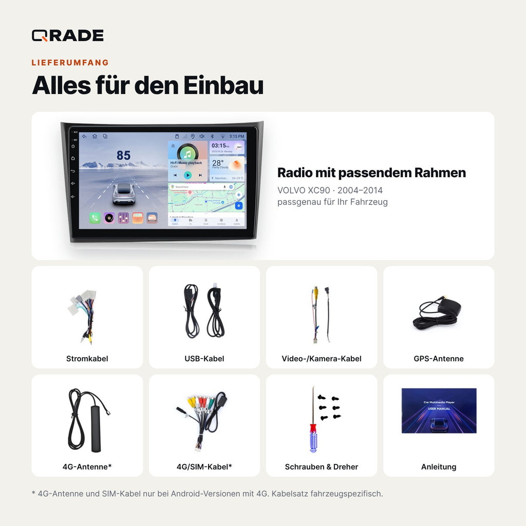 Volvo XC90 (2004–2014) – Autoradio mit Wireless CarPlay & Android Auto