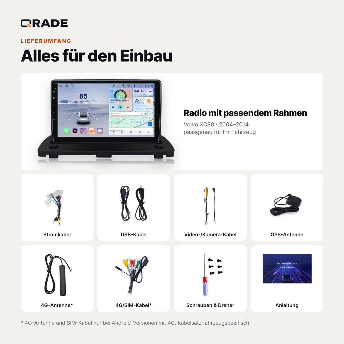 Volvo XC90 (2004–2014) – Autoradio mit Wireless CarPlay & Android Auto (Rahmen XC90-DP B)