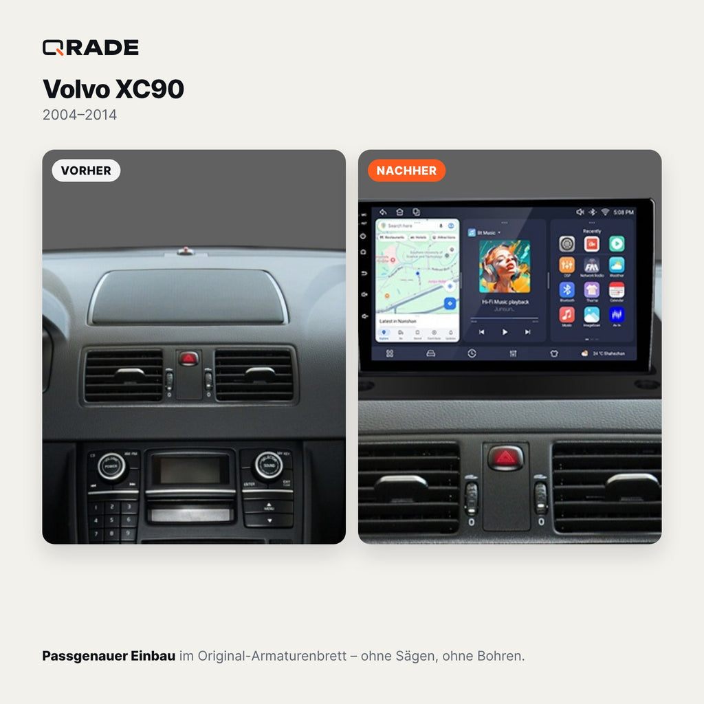 Volvo XC90 (2004–2014) – Autoradio mit Wireless CarPlay & Android Auto (Rahmen XC90-DP B)