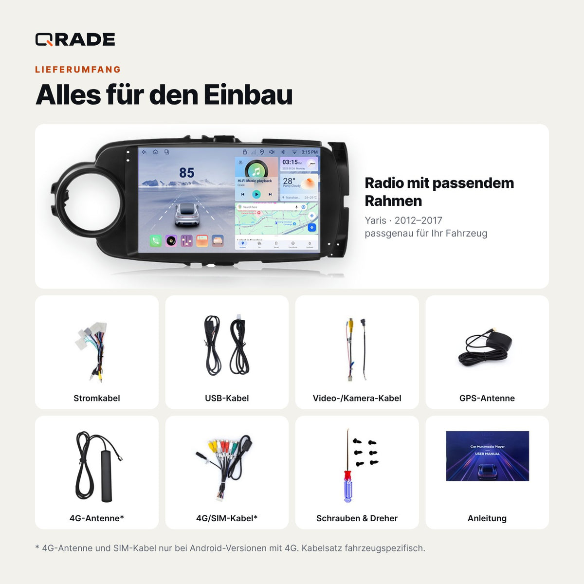 Toyota Yaris (2012–2017) – Autoradio mit Wireless CarPlay & Android Auto
