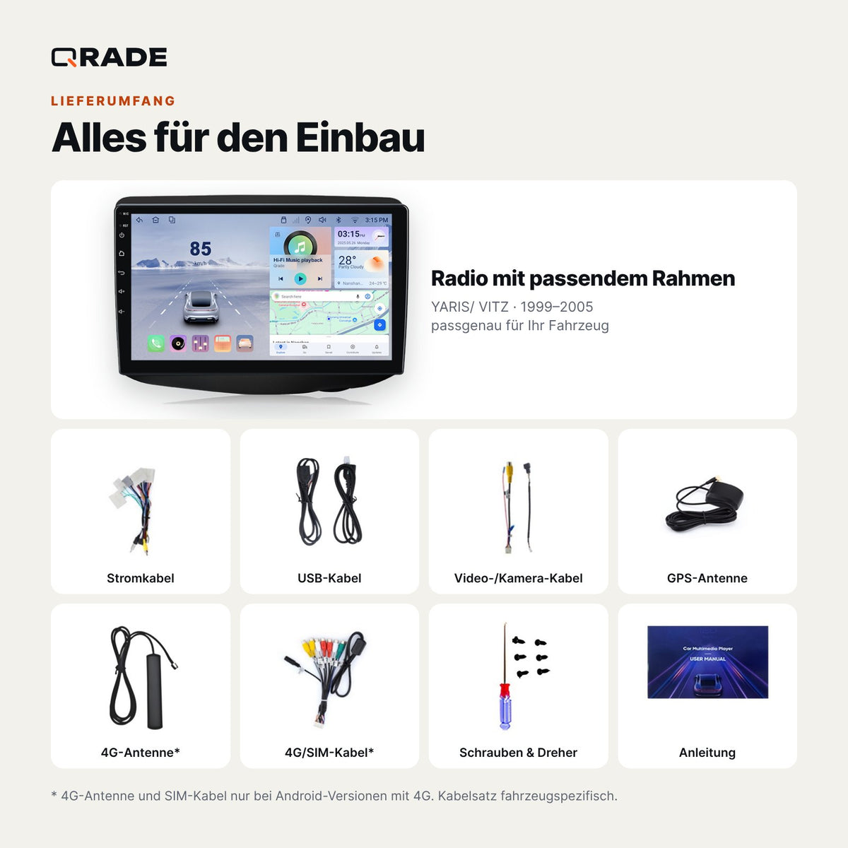 Toyota Yaris / Vitz (1999–2005) – Autoradio mit Wireless CarPlay & Android Auto