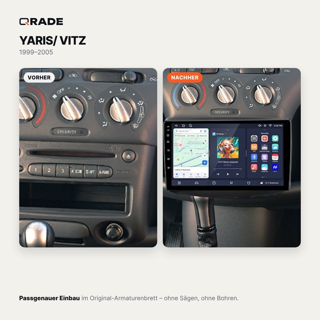 Toyota Yaris / Vitz (1999–2005) – Autoradio mit Wireless CarPlay & Android Auto